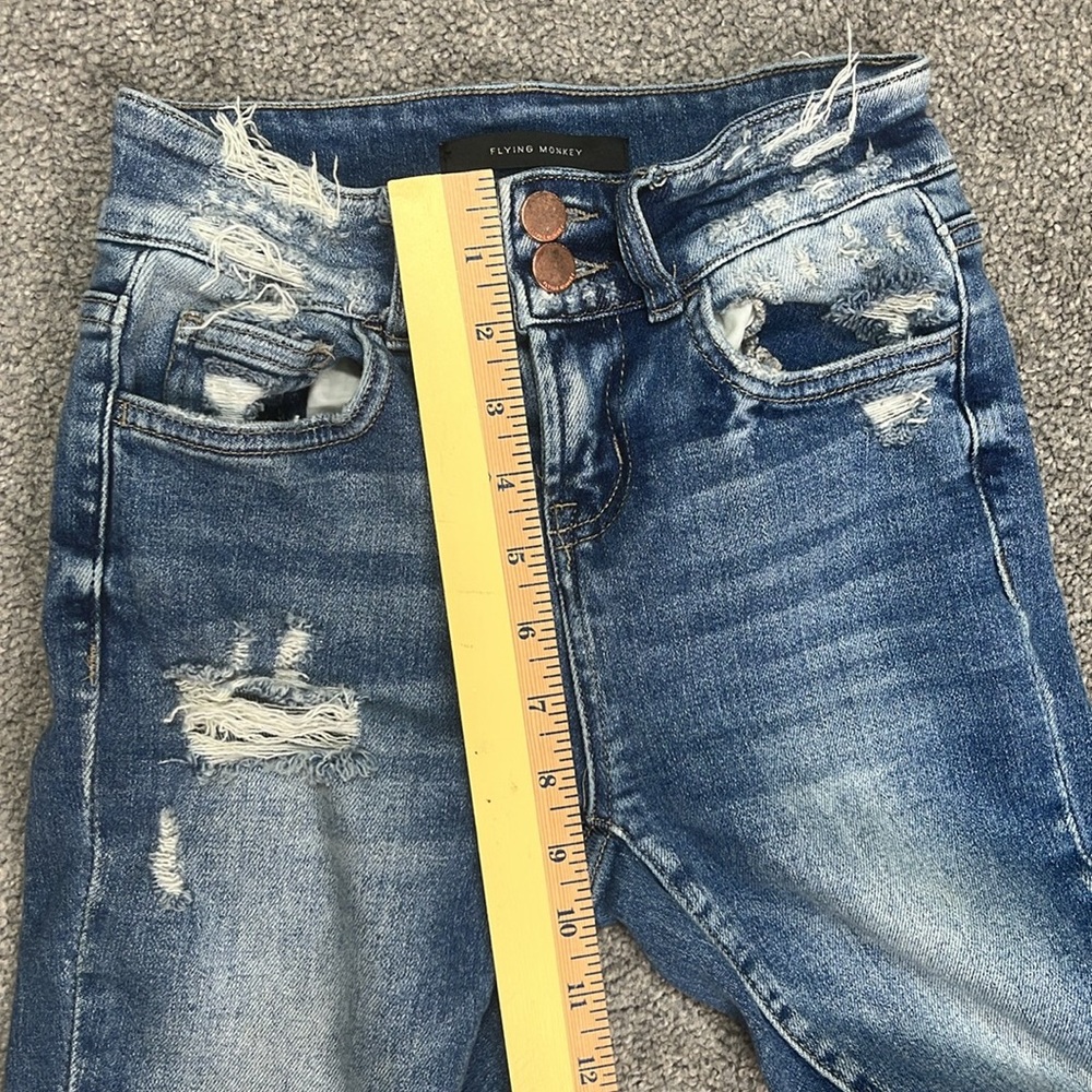 Flying Monkey Distressed Medium Blue Flare Jeans - Picture 4 of 9